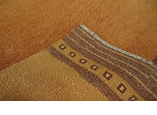 Modern Geometrical Pattern Hand Knotted Rust and Brown 4x6 ft Bedroom, Living Room Rug Wool Area Rug