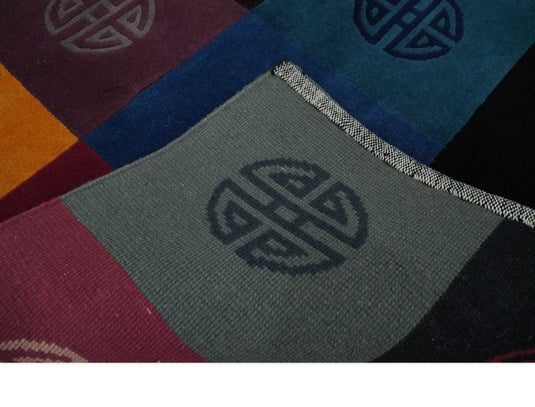 Modern Geometrical Pattern Handloom Multi Color 3x5 ft Bedroom, Living Room Rug Wool and Art Silk Area Rug AAOC2635