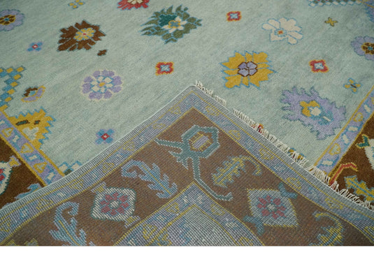 Traditional Floral Oushak Hand knotted Silver and Brown 8x10 ft Bedroom, Living Room Rug ,wool Area Rug