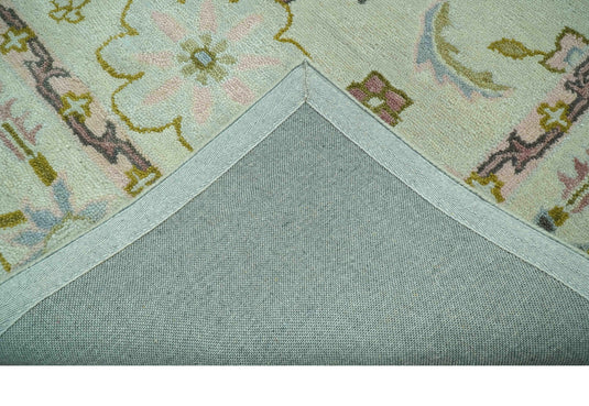 Custom Made Traditional Floral Oushak Cream, Olive And Peach Hand Tufted Wool Area Rug