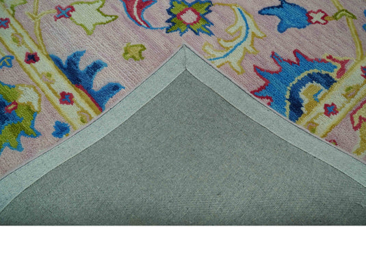 Light Pink, Blue And Ivory Traditional Oushak Hand Tufted 8x10 ft Bedroom, Living Room Rug Wool Area Rug