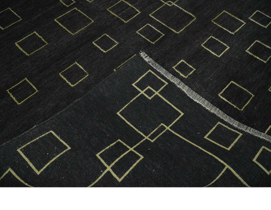 Modern geometrical pattern Hand Knotted Charcoal and Gold Color 5x8 ft Bedroom, Living Room Rug Wool and Art Silk Area Rug
