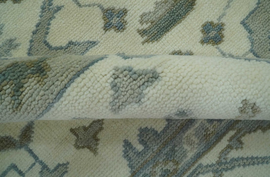 Custom Made Ivory And Gray Oriental Oushak Hand Knotted Wool Rug Wool Area Rug