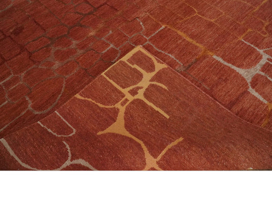 Contemporary Geometrical Pattern Handloom Rust 5x7 ft Bedroom, Living Room Rug , Wool, Art Silk Area Rug AAOC1157