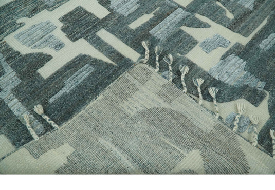 Modern Abstract Patten Ivory, Charcoal And Gray Hand Knotted 5x8 ft Bedroom, Living Room Rug Wool Area Rug