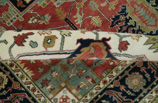 Hand Knotted Traditional Rust, Ivory And Black Wool Rug 9x12 ft Ideal for Living, Bedroom And Dining Rooms | CP1063912