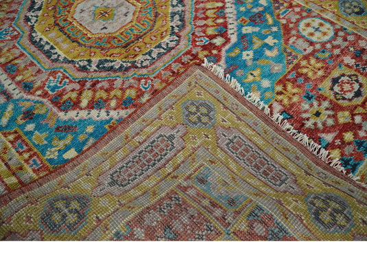 Traditional Persian Colorful Hand knotted Light Blue, Mustard and Red 6x9 ft Bedroom, Living Room Rug ,wool Area Rug