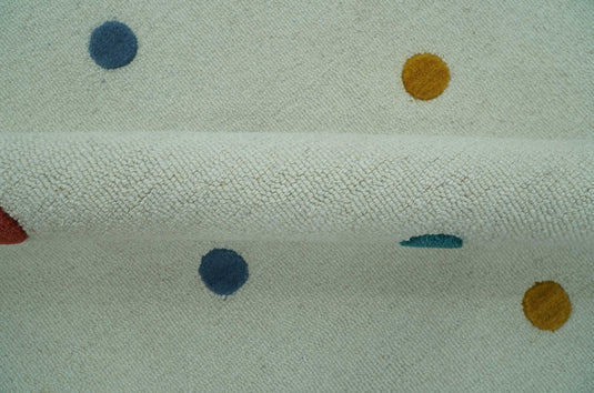 Modern Dots White, Blue, Yellow And Rust Hand Tufted 8x10 ft Bedroom, Living Room Rug Wool Area Rug