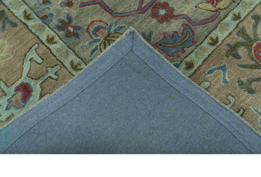 Traditional Floral Green And Brown Hand Tufted 8x10 ft Bedroom, Living Room Rug Wool Area Rug