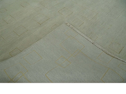 Modern Geometrical pattern Hand Knotted Olive and Gold 5x8 ft Bedroom, Living Room Rug Wool and Art Silk Area Rug