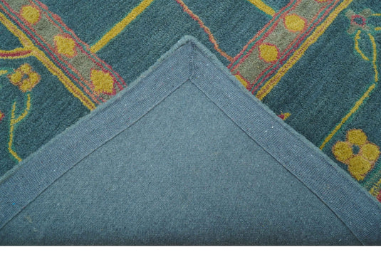 Custom Made Traditional Oushak Blue And Yellow Hand Tufted Wool Area Rug