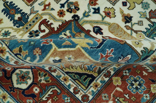 Hand Knotted Traditional Herati Rust, Blue, Teal And Ivory Wool Rug 8x10 ft Ideal for Living, Bedroom And Dining Rooms | CP2457810