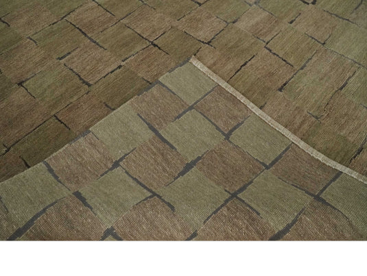 Modern geometrical Hand Knotted Brown, Olive and Charcoal 5x8 ft Bedroom, Living Room Rug Wool and Art Silk Area Rug