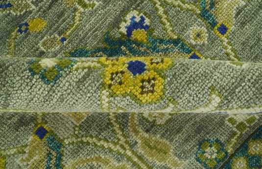 Hand Knotted Olive, Green And Blue Traditional Floral Wool Rug 8x10 ft Ideal for Living, Bedroom And Dining Rooms