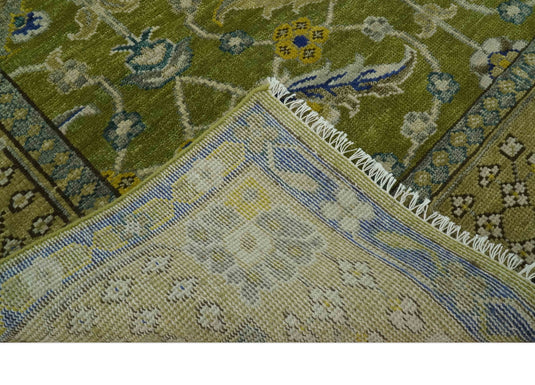 Custom Made Green And Blue Hand Knotted Traditional Floral Wool Area Rug