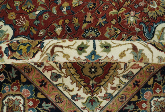 Ivory, Maroon And Black Traditional Serapi Hand Knotted Wool Rug 9x12 ft Ideal for Living, Bedroom And Dining Rooms | CP1829912