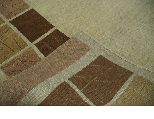Modern Geometrical Hand knotted Olive, Brown and Beige 4x6 ft Bedroom, Living Room Rug Wool Area Rug