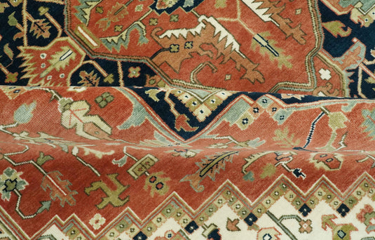 Hand Knotted Rust, Cream, And Black Heriz Serapi Wool Rug 9X12 ft Ideal for Living, Bedroom And Dining Rooms | CP2445912
