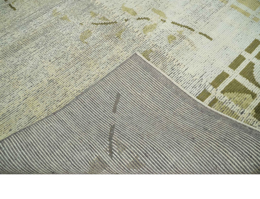 Modern Geometrical Floral Hand Knotted Olive and Ivory 4x6 ft Bedroom, Living Room Rug Wool and Art Silk Area Rug