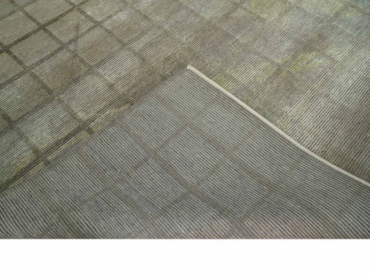 Modern Geometrical Hand Knotted Olive, Brown and Beige 5x8 ft Bedroom, Living Room Rug Wool and Art Silk Area Rug