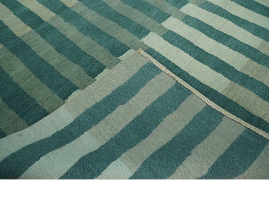 Modern Geometrical Pattern Hand Knotted Teal, Gray and Ivory 5x8 ft Bedroom, Living Room Rug Wool Area Rug