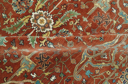 Hand Knotted Herati Rust, Green, Yellow, Blue And Black Wool Rug 8x10 ft Ideal for Living, Bedroom And Dining Rooms | CP2434810