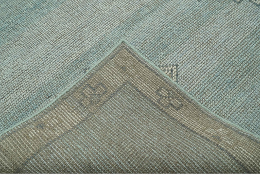 Custom Made Blue and Beige Traditional Turkish Design Hand Knotted Wool Area Rug