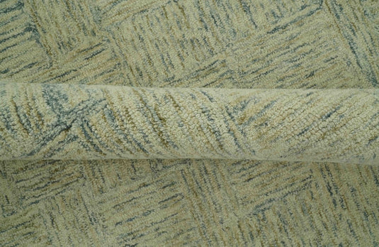 Hand Tufted Interlocking Squares Gray, Ivory And Olive Wool Rug 5x7.6 ft Ideal for Living, Bedroom And Dining Rooms