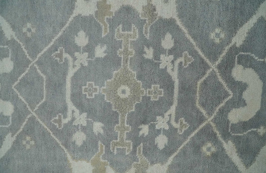 Traditional 8x10 Hand Knotted Charcoal, Ivory and Beige Oriental Oushak Wool Area Rug