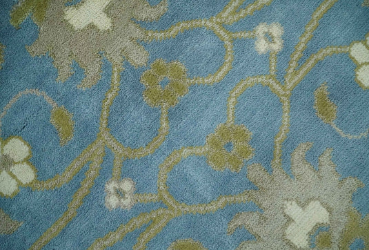 Traditional Persian Oushak Hand knotted Blue, Ivory and Olive 8x10 wool Area Rug