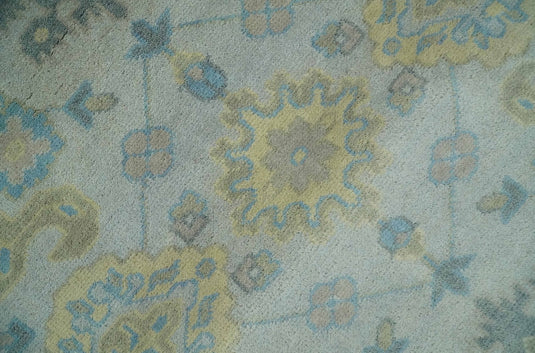 Traditional Persian Floral Oushak Hand knotted Ivory, Blue and Beige 8x10 wool Area Rug