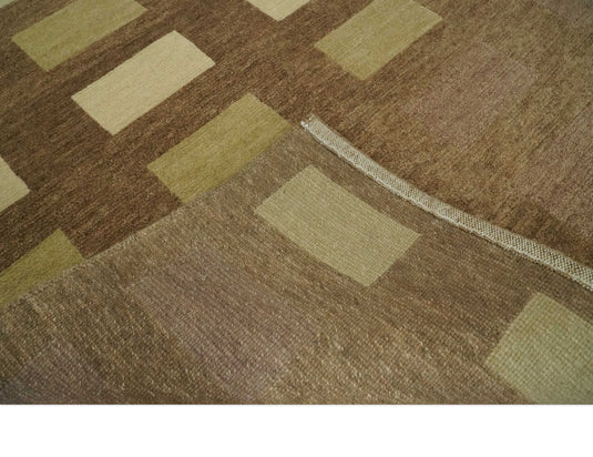 Modern Geometrical Pattern Handloom Brown, Beige and Olive 4x6 ft Bedroom, Living Room Rug , Wool Area Rug AAOC746