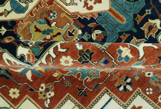 Hand Knotted Traditional Herati Maroon, Cream, Teal And Beige Wool Rug 9X12 ft Ideal for Living, Bedroom And Dining Rooms | CP2447912