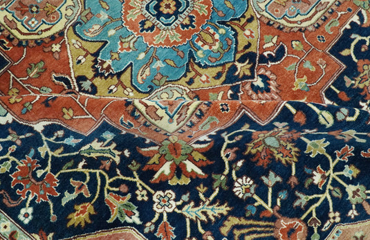 Hand Knotted Traditional Brown, Black, Blue And Olive Wool Rug 8x10 ft Ideal for Living, Bedroom And Dining Rooms | CP2443810