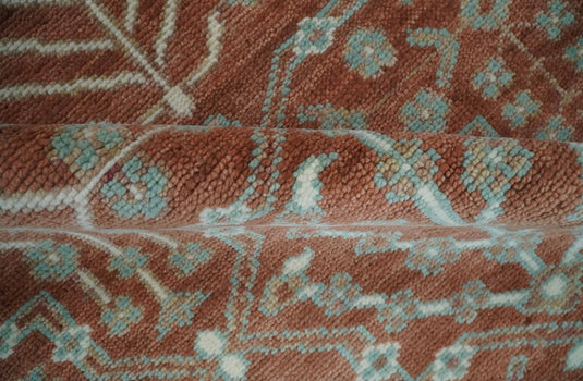 Turkish Floral Rust and Aqua Hand knotted 8x10 wool Area Rug