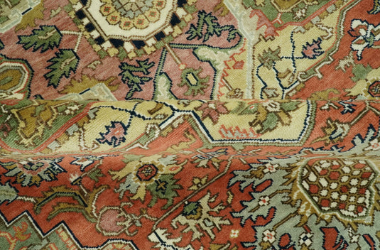 Hand Knotted Traditional Herati Green, Peach, Black, Ivory And Rust Wool Rug 8x10 ft Ideal for Living, Bedroom And Dining Rooms | CP2448810