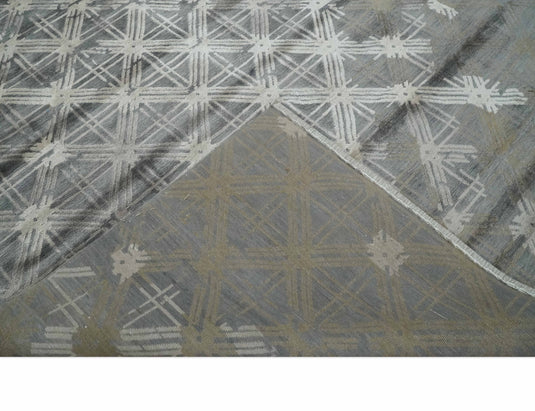 Modern Geometrical Hand knotted Gray, Charcoal and Beige 6x9 ft Bedroom, Living Room Rug Viscose Area Rug