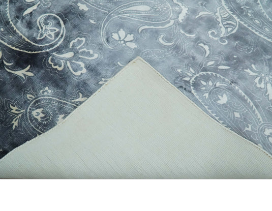 Charcoal, Ivory And Silver Handloom 5.6x8 ft Bedroom, Living Room Rug Wool And Viscose Area Rug