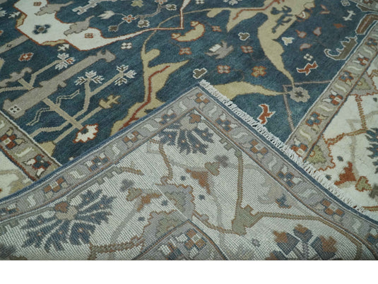 Traditional Oriental Oushak Hand knotted Dark Blue and Beige 8x10 ft Bedroom, Living Room Rug ,wool Area Rug