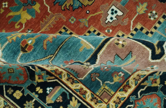 Hand Knotted Traditional Herati Teal, Black, Rust And Gold Wool Rug 8x10 ft Ideal for Living, Bedroom And Dining Rooms | CP2455810