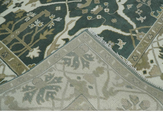 Hand Knotted Oriental Oushak Rug Green, Ivory and Olive Multi Size Ideal for Living, Bedroom, and Dining Room