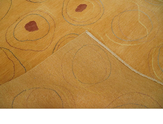 Contemporary geometrical Hand knotted Mustard and Rust 5x8 ft Bedroom, Living Room Rug Wool and Viscose Area Rug