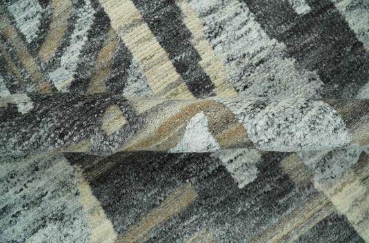 Modern Abstract Brown, Ivory, Beige and Charcoal Hand Knotted 5x8 ft Bedroom, Living Room Rug Wool Area Rug