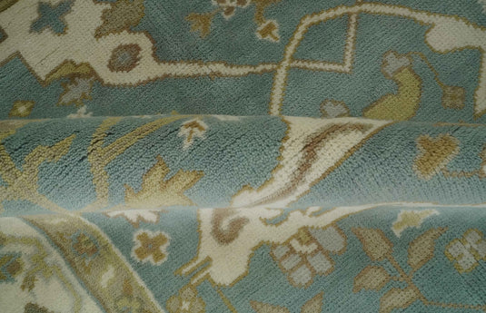 Hand Knotted Classic Oushak Teal, Beige And Ivory Wool Rug 6x9 ft Ideal for Living, Bedroom And Dining Rooms | CP235669