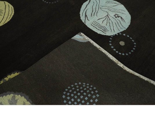 Modern Geometrical Pattern Handloom Dark Brown 5x8 ft Bedroom, Living Room Rug , Wool, Art Silk Area Rug AAOC1058