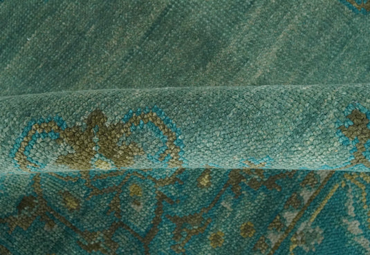 Custom Made Traditional Antique Pattern Green Hand Knotted Wool Area Rug