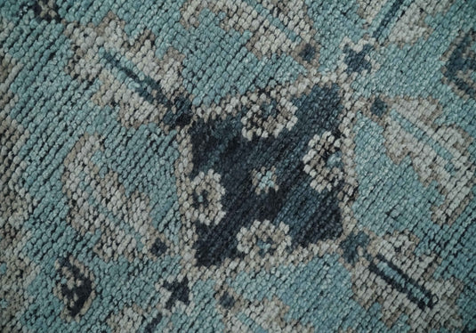 Traditional Antique Tribal Pattern Gray And Blue Hand Knotted 8x10 ft Bedroom, Living Room Rug Wool Area Rug