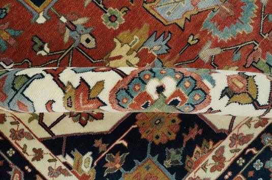 Hand Knotted Black, Ivory, Olive And Rust Traditional Wool Rug 9x12 ft Ideal for Living, Bedroom And Dining Rooms | CP2473912