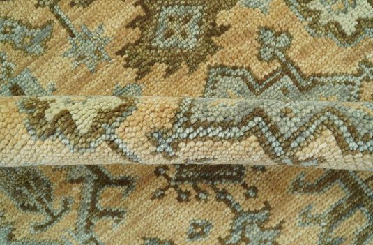 Custom Made Traditional Trible Camel And Gray Hand Knotted Wool Area Rug