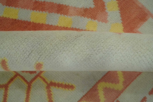 Southwestern Peach, Silver And Yellow Hand knotted Wool Rug 8x10 ft Ideal for Living, Bedroom And Dining Rooms